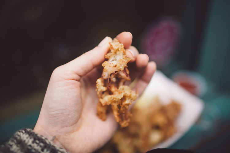 Close-up of hand holding fried food