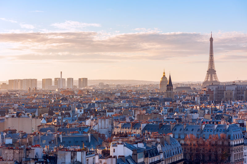 View of paris cityscape at sunset