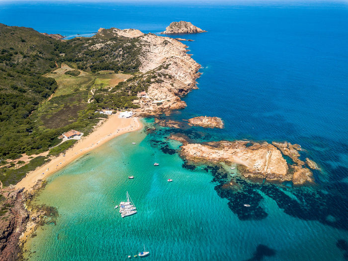 High angle view of sailboat on sea shore