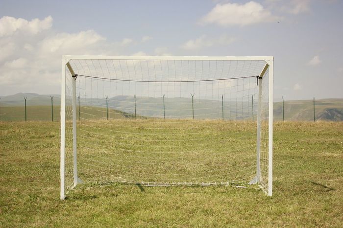 Soccer goal on grassy field