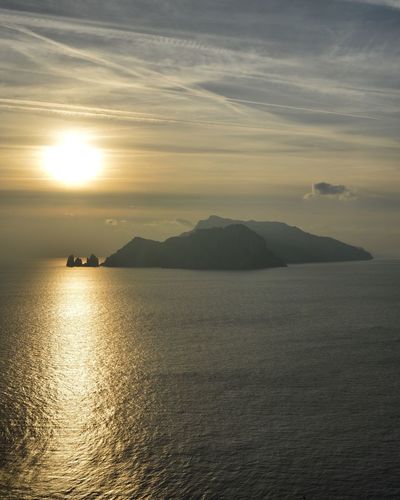 Panoramic view on the island of capri at sunset.