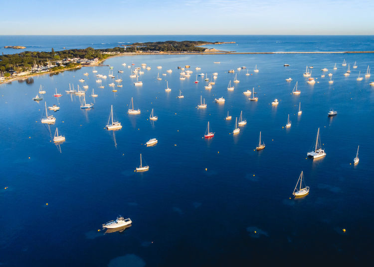 Aerial photo of yachts in a harbour