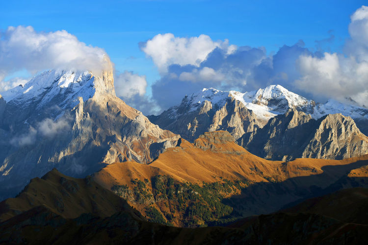 Scenic view of snowcapped mountains against sky