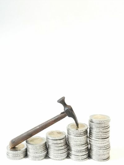 Stack of objects against white background