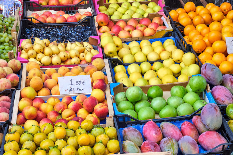 Apples, pears and other fruits for sale at a market