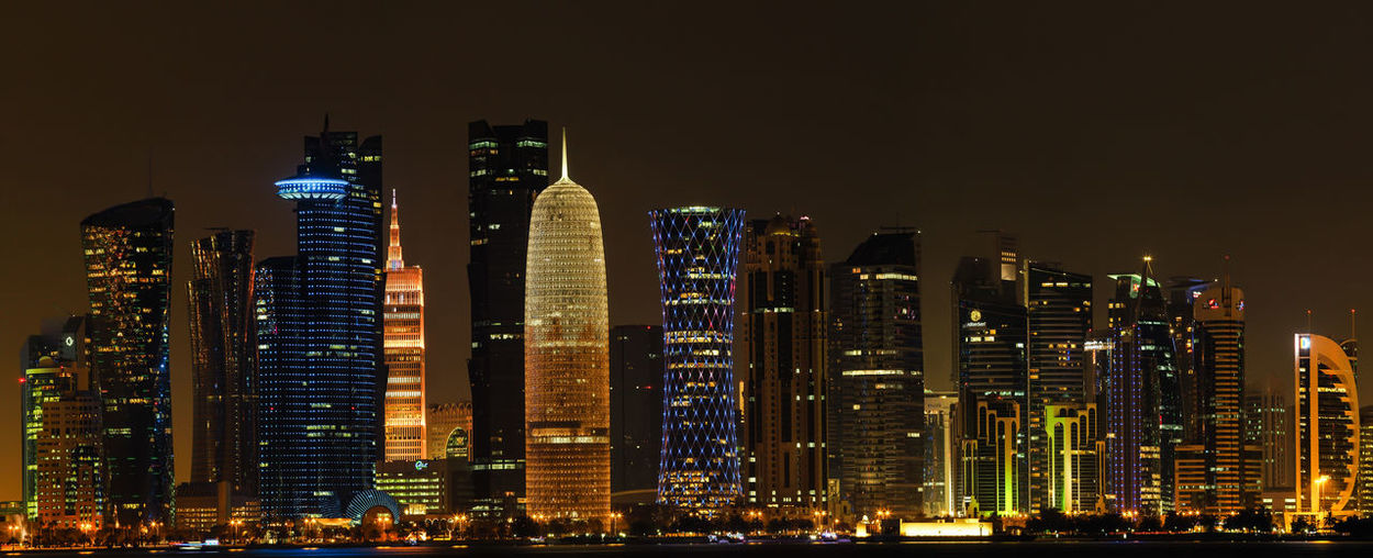 View of illuminated skyscrapers at night