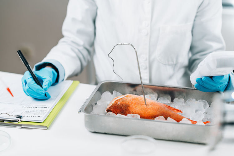 Food safety inspector measuring concentrations of lead, mercury and cadmium 