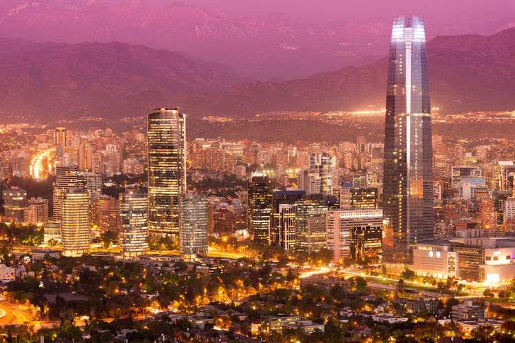 Panoramic view of santiago de chile at dusk.