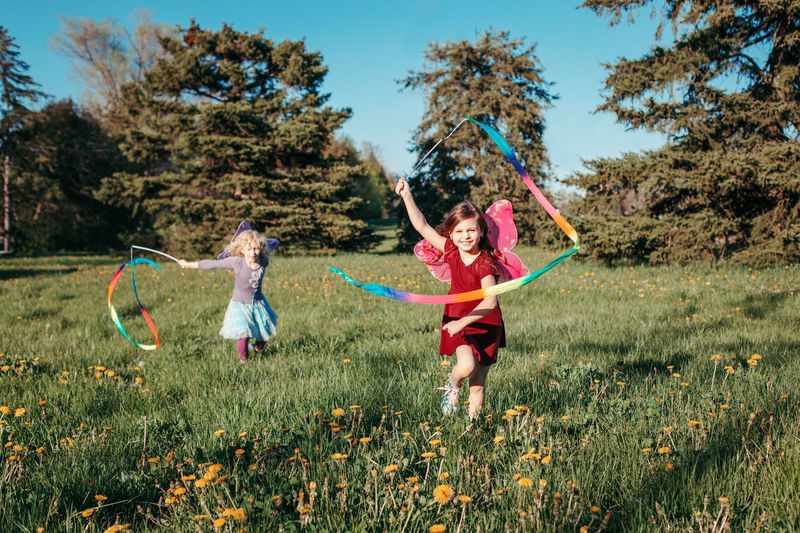 Girls playing on land at park