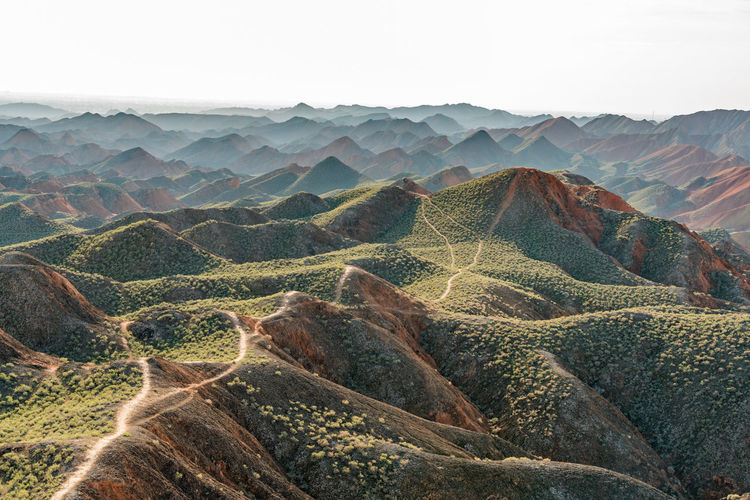 Scenic view of mountains at zhangye national geopark