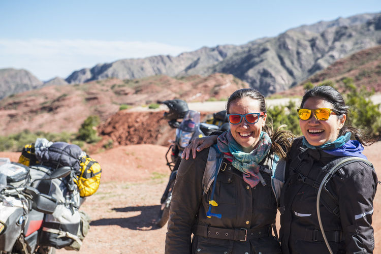 Portrait of two women near touring motorbikes, salta, argentina