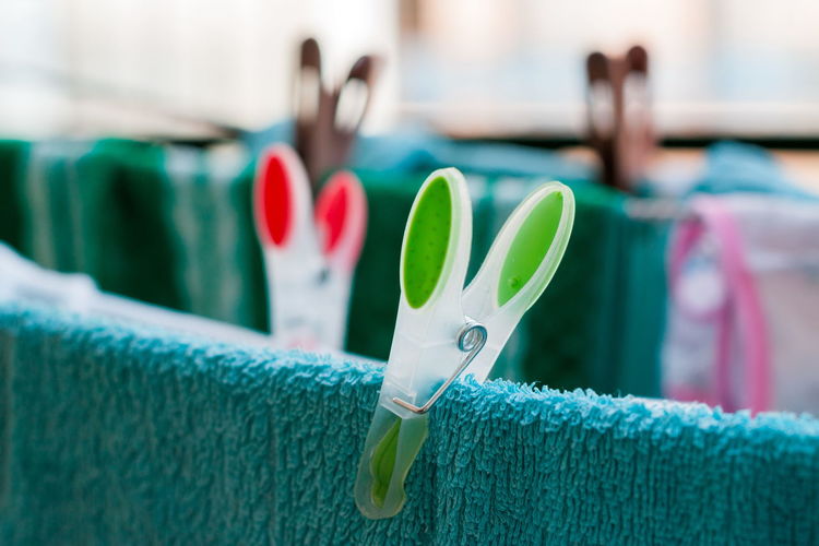 Laundry pins on ropes at home