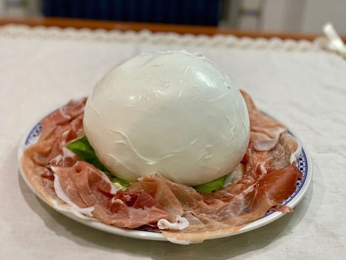 High angle view of dessert in plate on table
