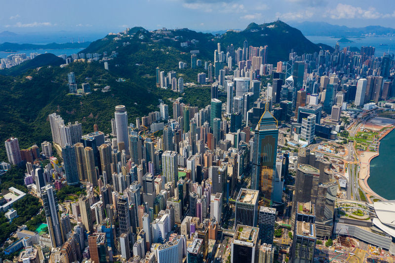 Aerial view of modern buildings in city