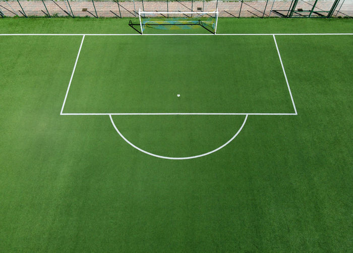 High angle view of green soccer land