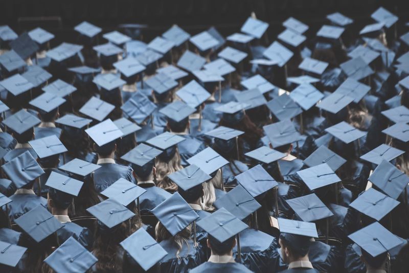 High angle view of graduates