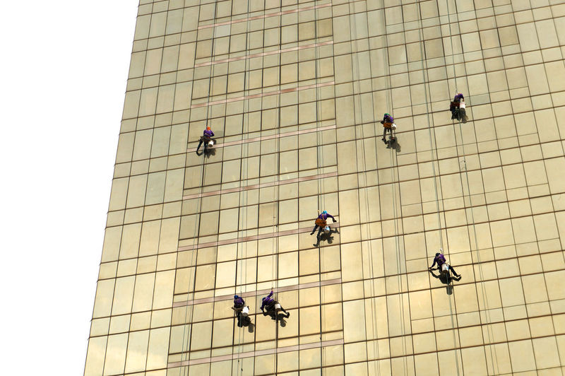 Window washers on a highrise office building