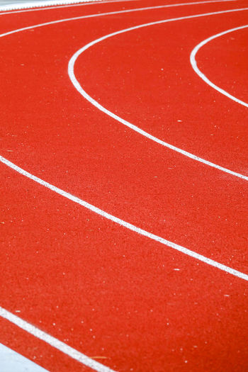 High angle view of red running track