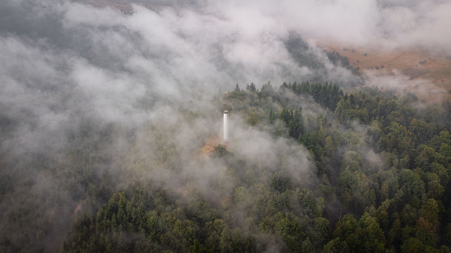 Rising mist surrounds the mahlberg tower in the northern black forest