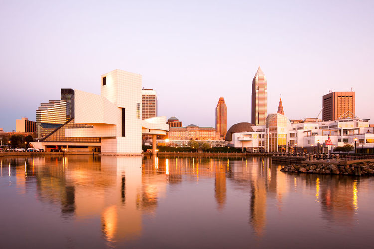 Skyline city downtown from the harbor, cleveland, ohio, united states