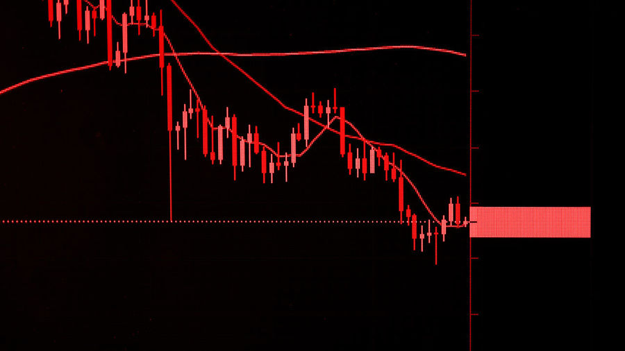 The red crashing market volatility of crypto trading with technical graph and indicator.