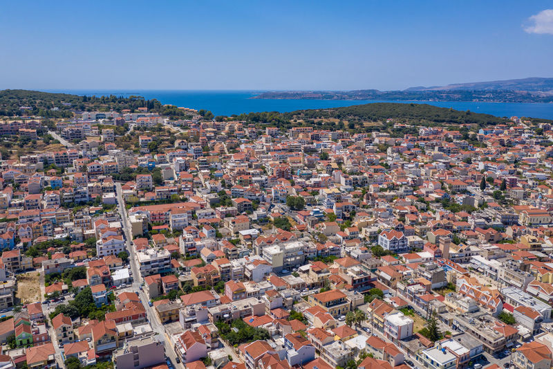 High angle view of townscape against sky
