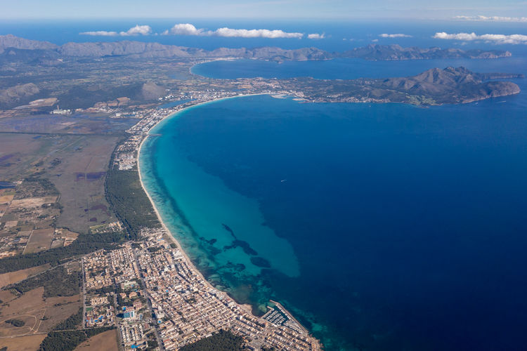 Aerial view of the northeast coast of majorca mallorca with badia d alcudia and can picafort