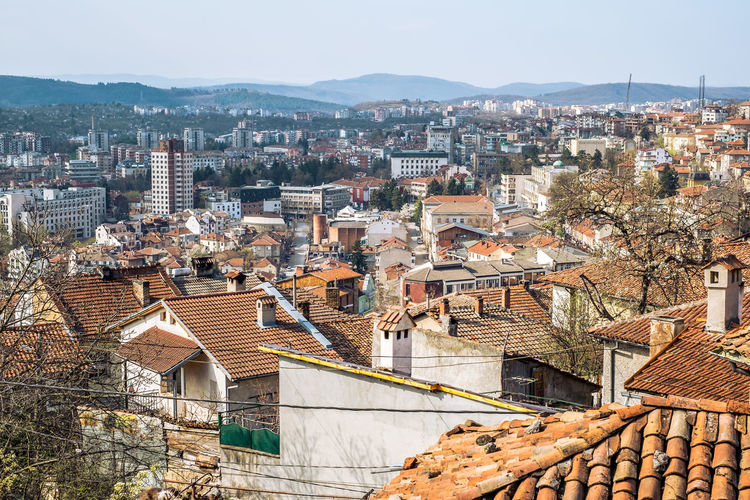 Traditional bulgarian architecture in the old medieval town area, veliko tarnovo city, bulgaria