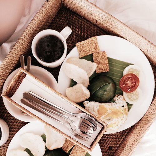 Directly above shot of breakfast in plates