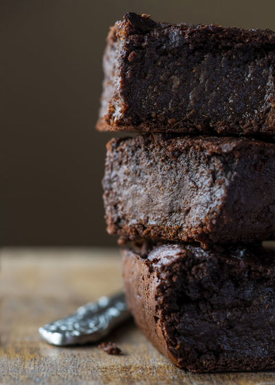 Plant based chocolate brownies made with sweet potatoes close up