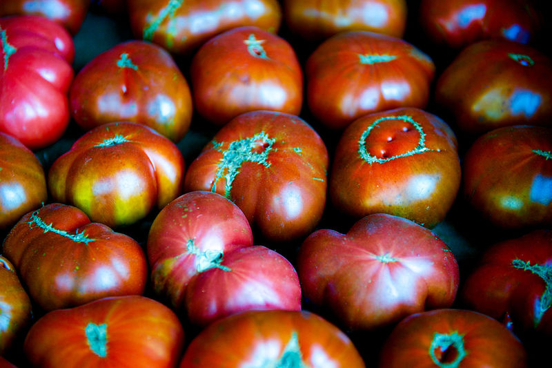 Full frame shot of heirloom tomatoes
