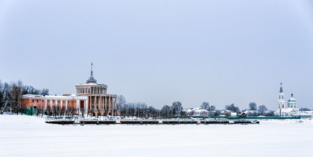 The now partially collapsed river cruise terminal in tver russia in winter