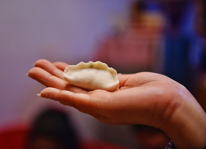 Close-up of hand holding dumpling