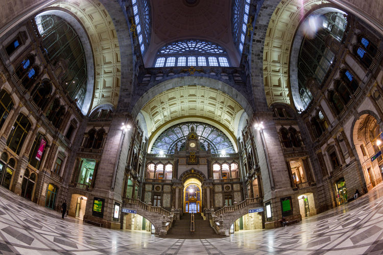 Interior of illuminated historic building in city