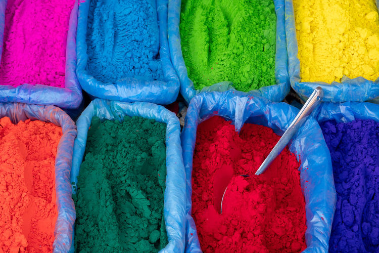 High angle view of multi colored vegetables for sale in market