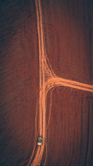 Aerial view of tractor on field