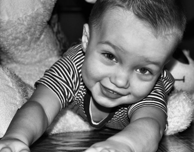 Close-up portrait of smiling boy
