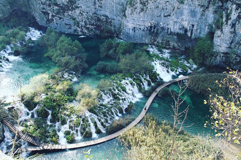 High angle view of boardwalk amidst lake at plitvice lakes national park