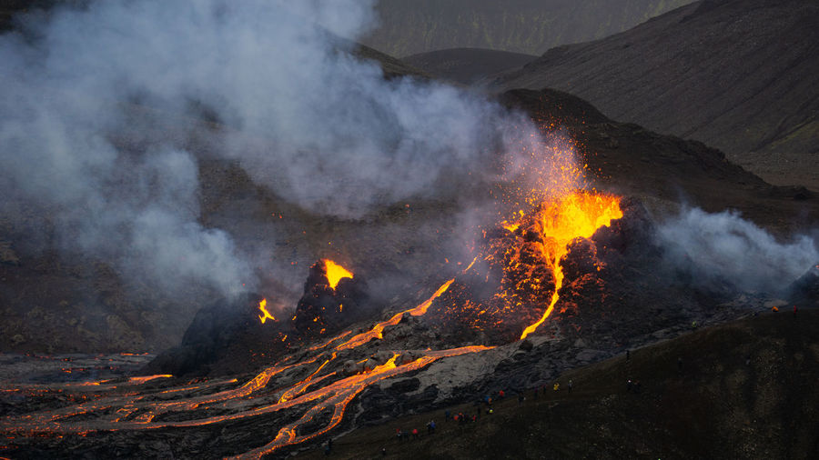 View of smoke emitting from volcanic mountain