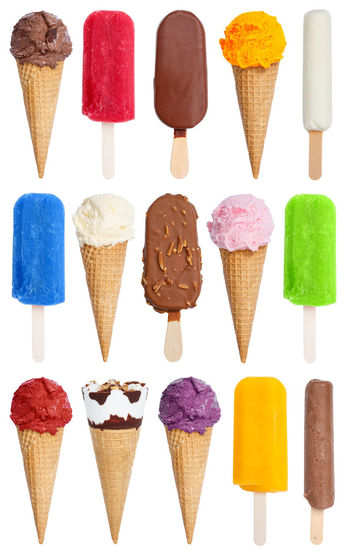 Multi colored ice cream against white background