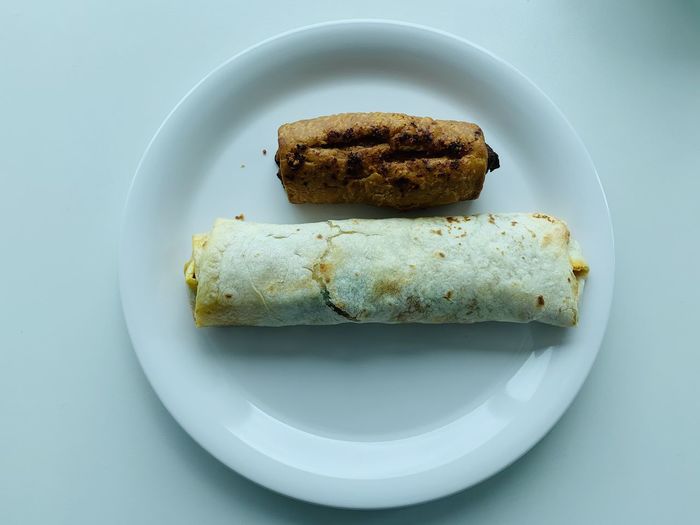 High angle view of bread in plate