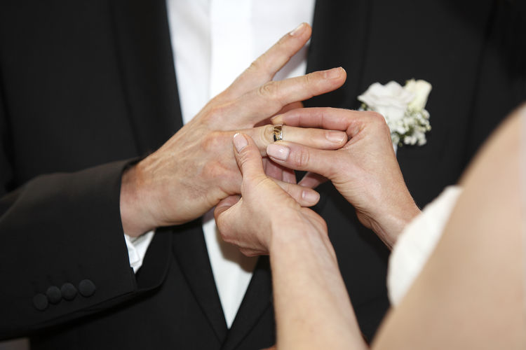 Close-up of the hands of a couple at wedding