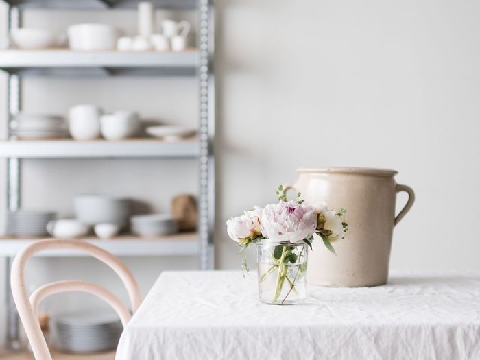 Close-up of white flowers on table
