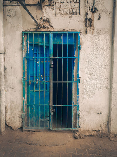 Blue window of old building