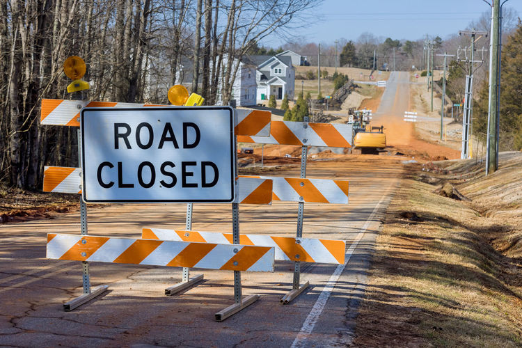 View of road sign on road