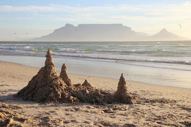 View of sandcastle on beach 
