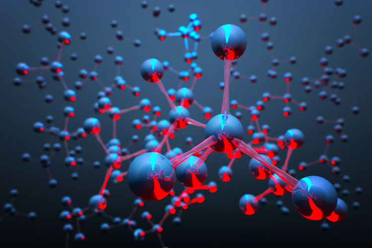 Close-up of molecular structure against blue background