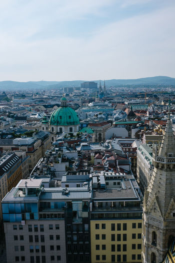High angle view of buildings in city