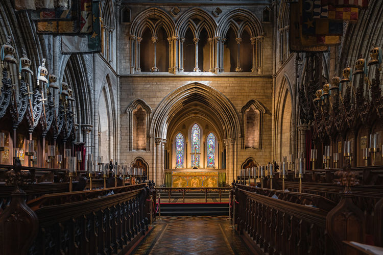 Beautifully illuminated main altar in st. patricks cathedral, ireland