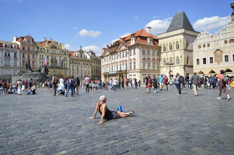 Group of people in front of historical building